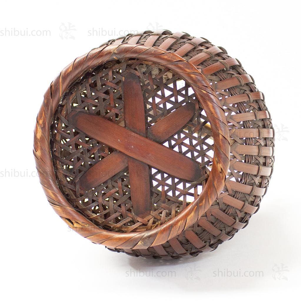 Slated Ikebana Basket with Bamboo Root Handle