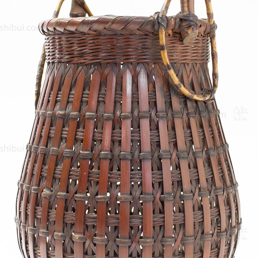 Slated Ikebana Basket with Bamboo Root Handle