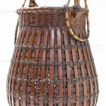 Slated Ikebana Basket with Bamboo Root Handle