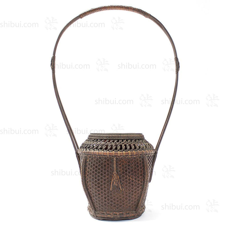 Beautifully Woven Japanese Antique Karamono style Bamboo Ikebana Flower Basket