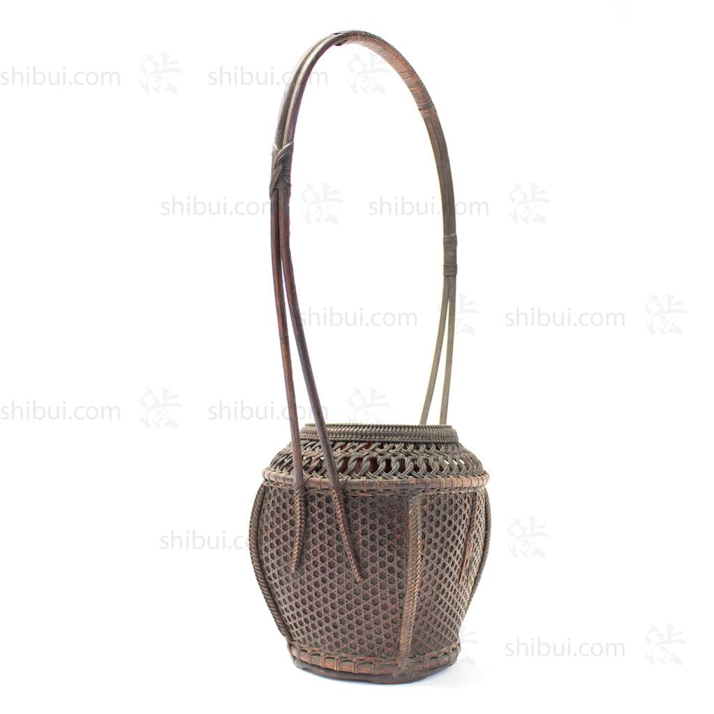 Beautifully Woven Japanese Antique Karamono style Bamboo Ikebana Flower Basket