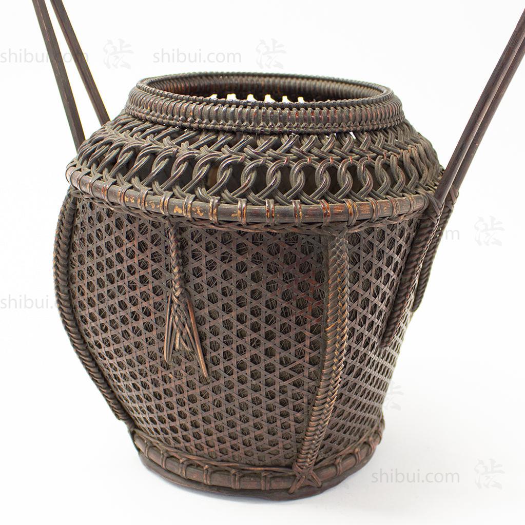 Beautifully Woven Japanese Antique Karamono style Bamboo Ikebana Flower Basket