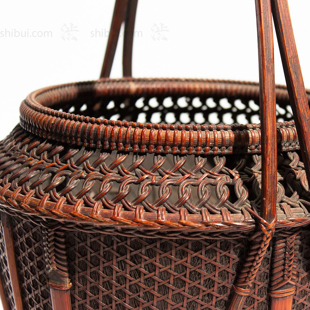 Beautifully Woven Japanese Karamono Style Antique Bamboo Ikebana Flower Basket