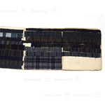 indigo dyed samples of sewn material