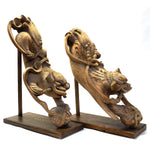 Large Pair of Antique Hand Carved Hardwood Shishi Carvings