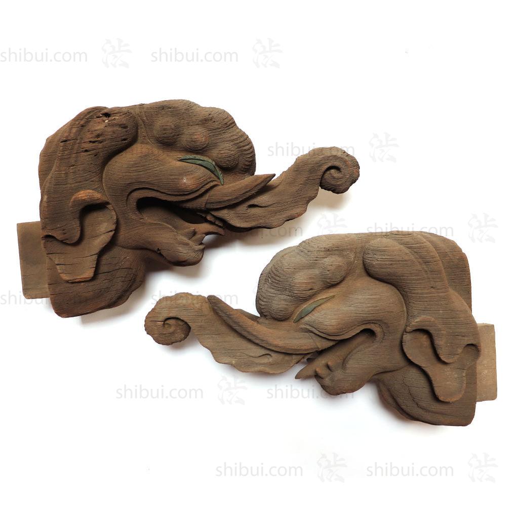 Large Pair of Japanese Antique Hand Carved Hardwood Baku Carvings