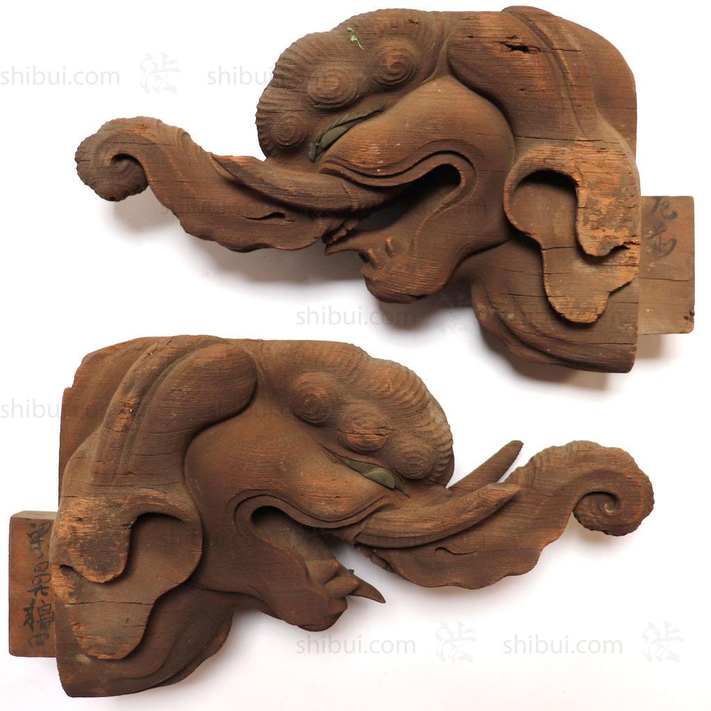 Large Pair of Japanese Antique Hand Carved Hardwood Baku Carvings