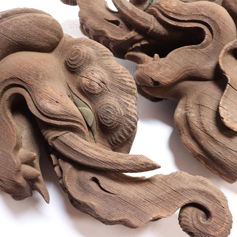 Large Pair of Japanese Antique Hand Carved Hardwood Baku Carvings