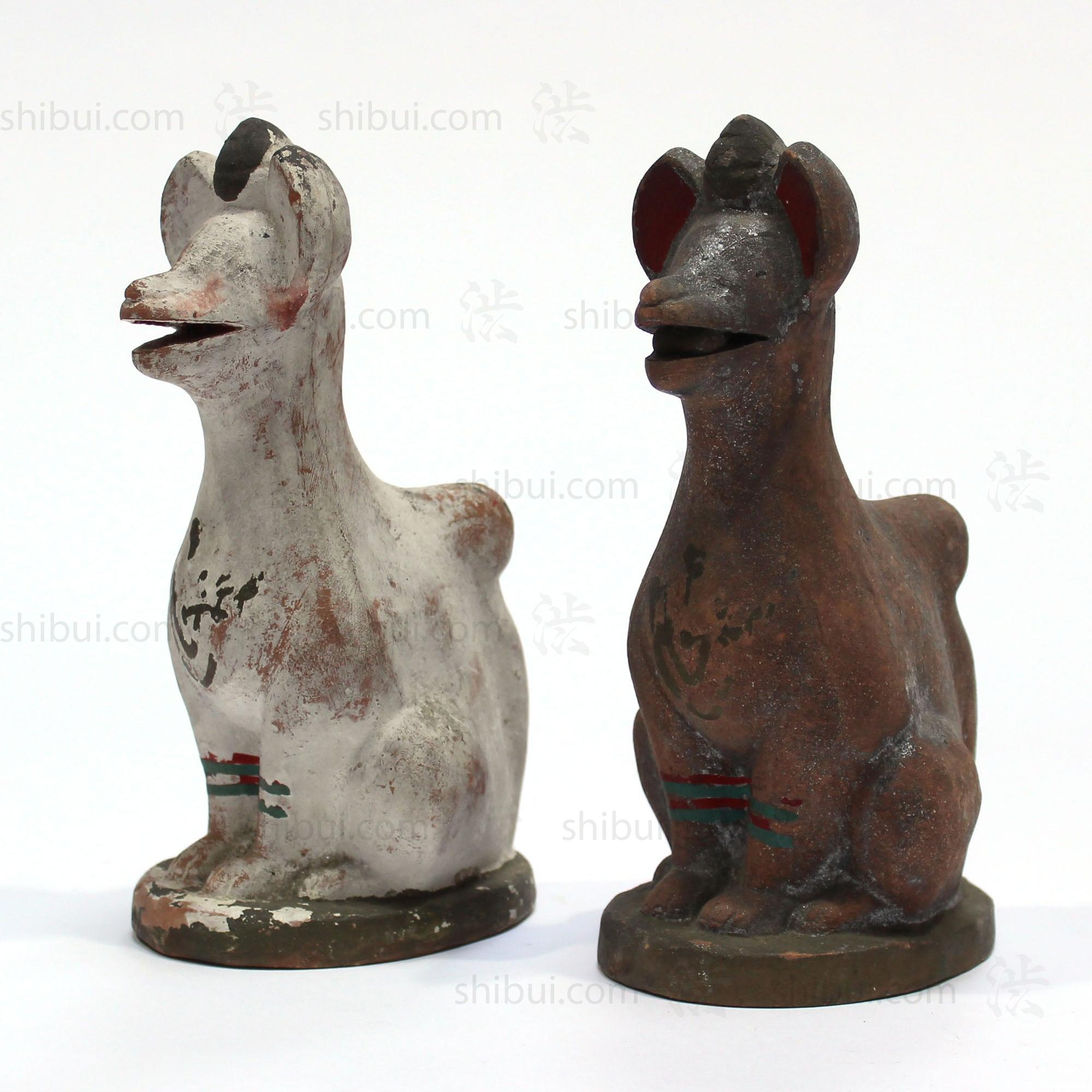 Pair of Clay Inari Foxes