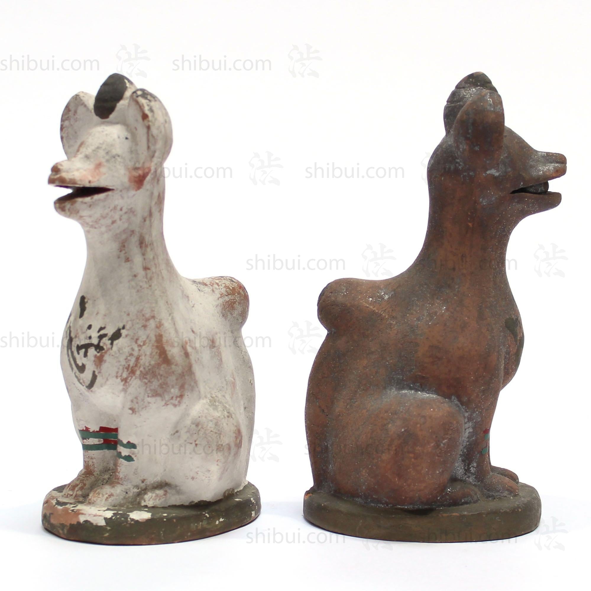 Pair of Clay Inari Foxes