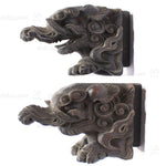 Small Pair of Japanese Antique Hand Carved Hardwood Baku Carvings