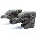 Small Pair of Japanese Antique Hand Carved Hardwood Baku Carvings