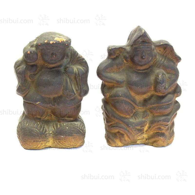 Pair of Clay Daikoku and Ebisu
