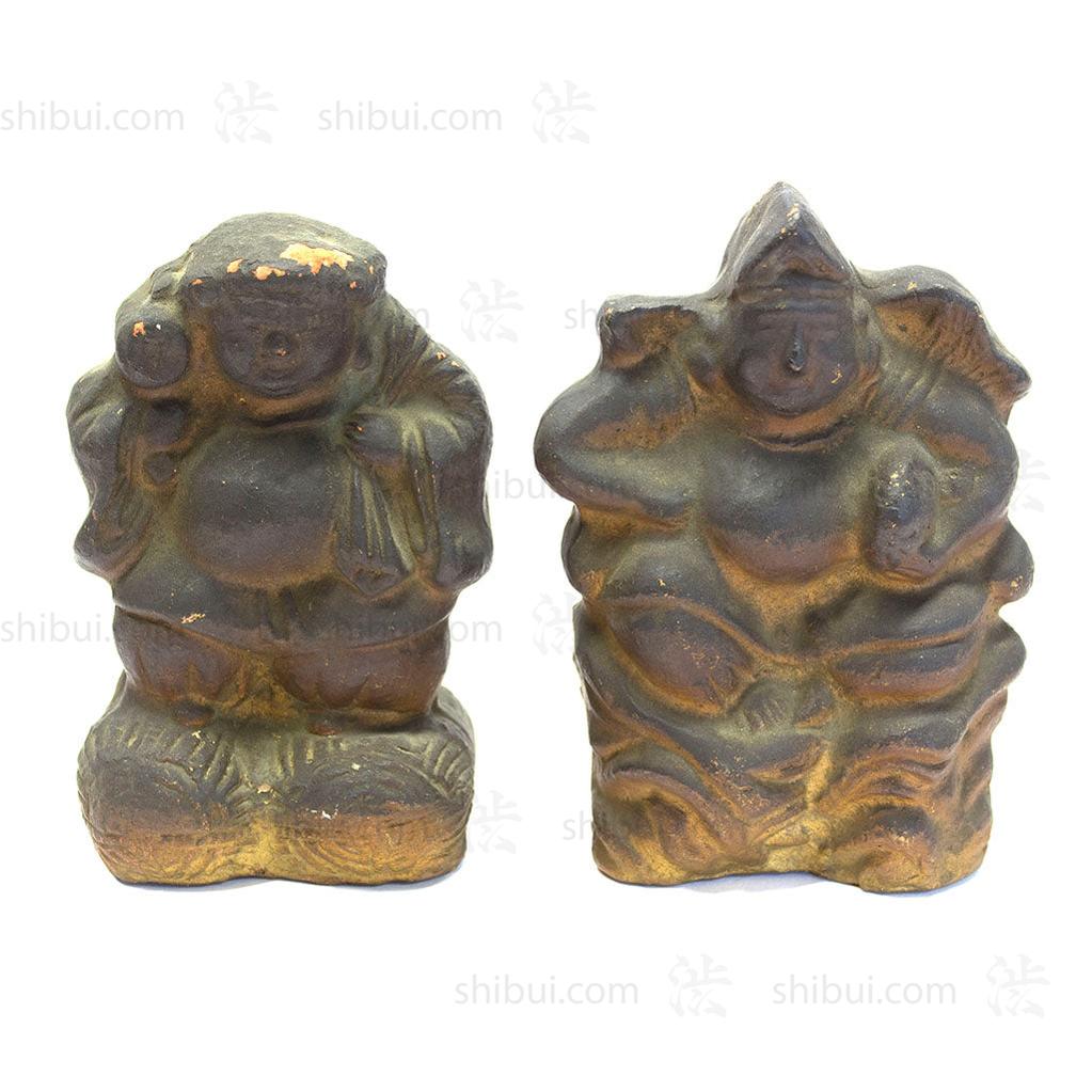 Pair of Clay Daikoku and Ebisu