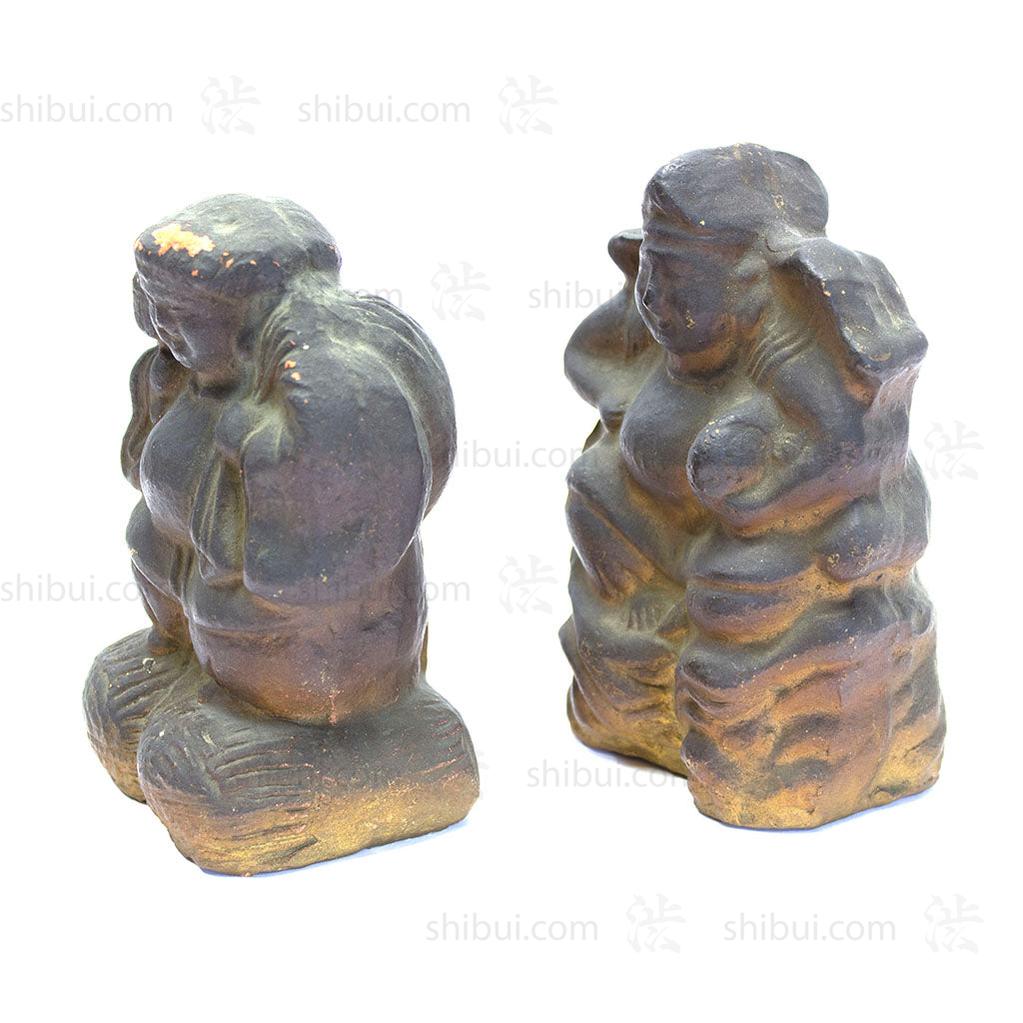 Pair of Clay Daikoku and Ebisu
