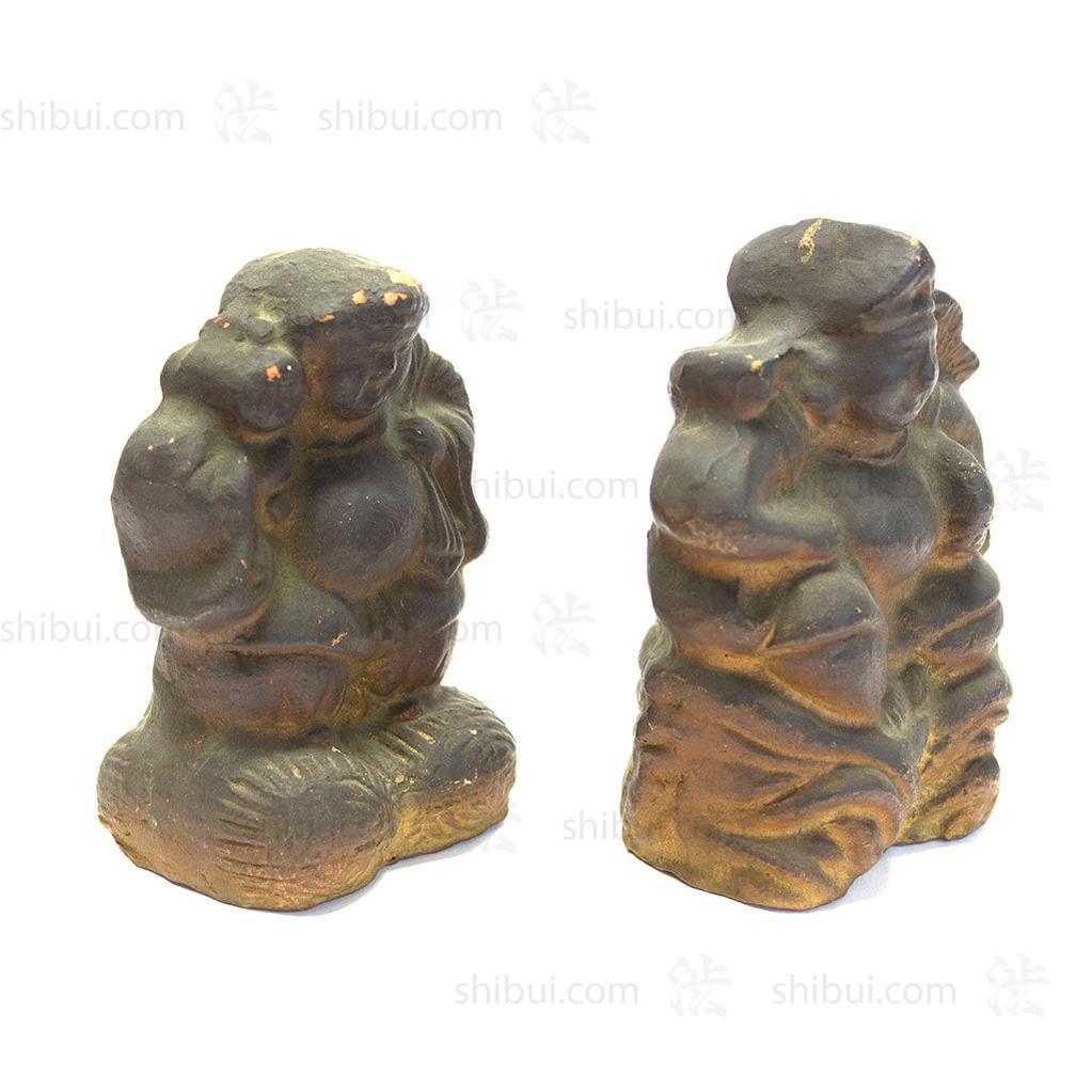 Pair of Clay Daikoku and Ebisu