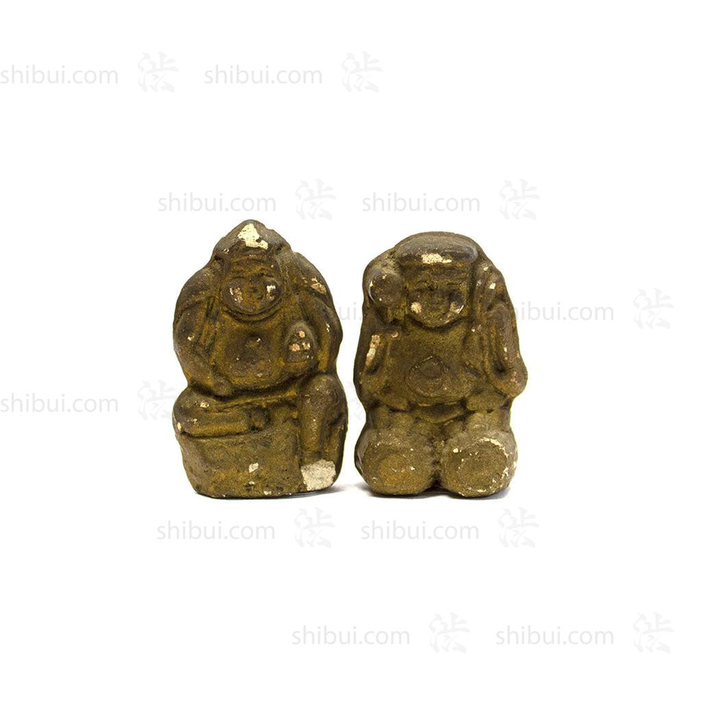 Pair of Clay Daikoku and Ebisu