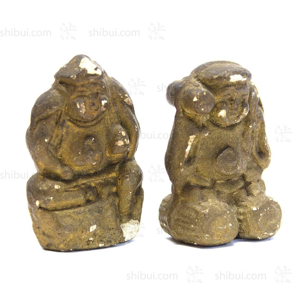 Pair of Clay Daikoku and Ebisu