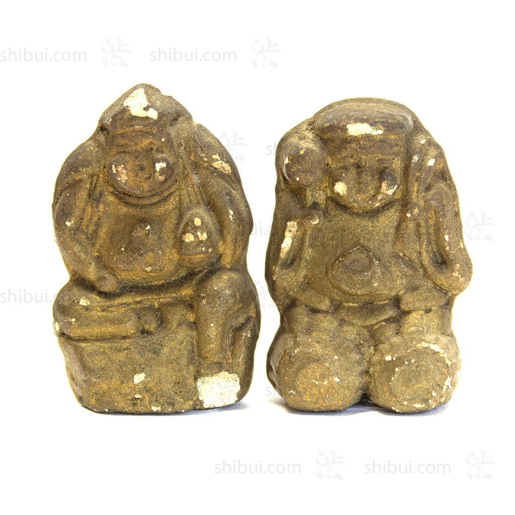 Pair of Clay Daikoku and Ebisu