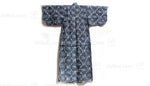 Back View | Japanese Antique (Late 19th Century) Children's Kasuri Kimono | Child's Robe | Daikoku Motif | Hand-Sewn Indigo Resist Dyed Linen | Japanese Ikat