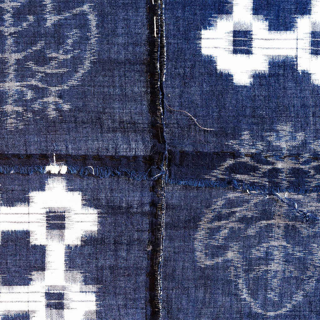 Detail | Detail | Japanese Antique (Taisho Era) Kasuri Indigo Futon Cover | 3 Panel Bed Cover, Duvet | Indigo, Resist Dye Cotton | Geometric, Kiri (paulownia) Motif