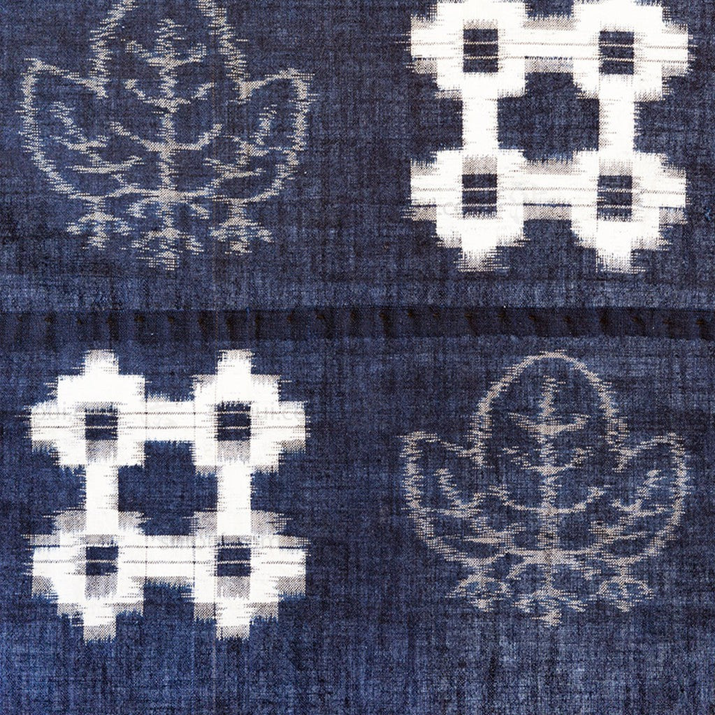 Detail | Detail | Japanese Antique (Taisho Era) Kasuri Indigo Futon Cover | 3 Panel Bed Cover, Duvet | Indigo, Resist Dye Cotton | Geometric, Kiri (paulownia) Motif
