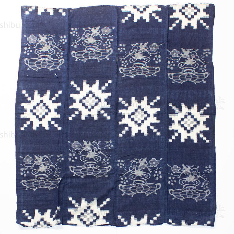 Indigo Kasuri Futonji with Flower Basket with Plum Blossom