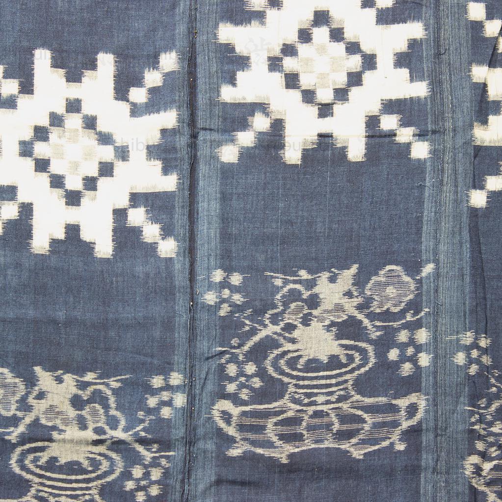 Indigo Kasuri Futonji with Flower Basket with Plum Blossom