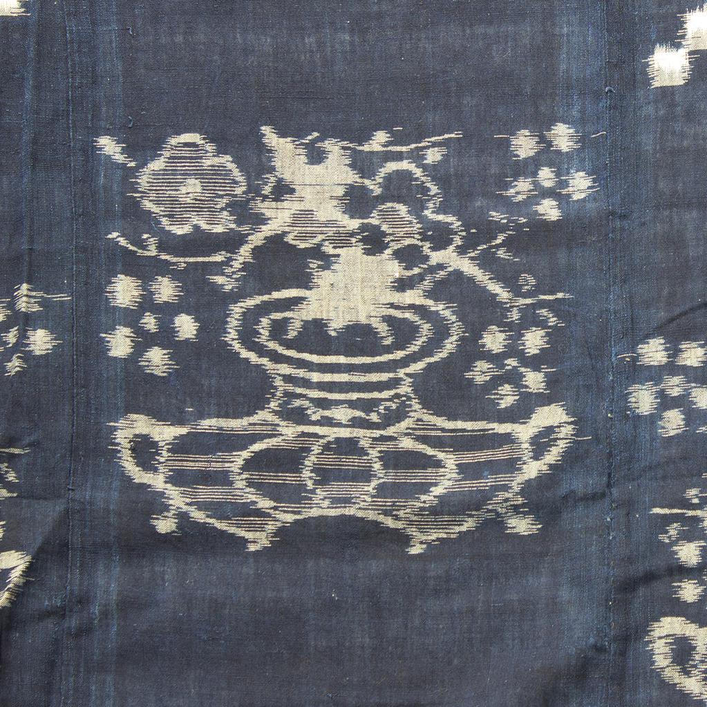 Indigo Kasuri Futonji with Flower Basket with Plum Blossom