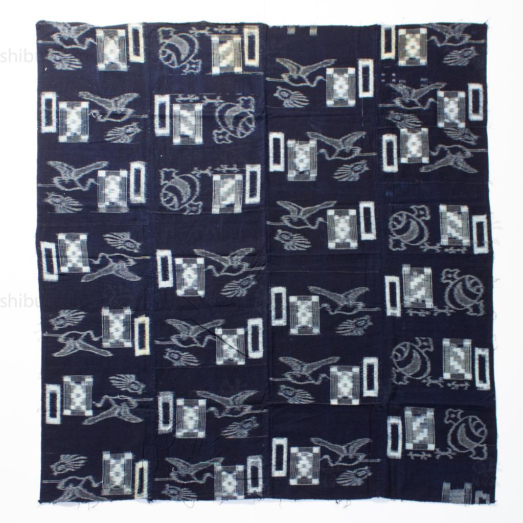 Indigo Kasuri Futonji with Cranes, Tortise and Daikoku's Hammer.