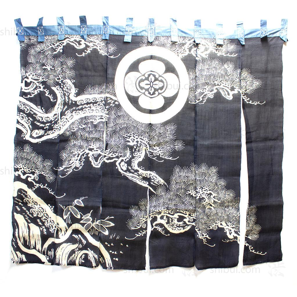 Tsutsugaki Hemp Indigo Dyed Noren with Pine Motif