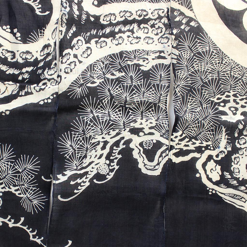 Tsutsugaki Hemp Indigo Dyed Noren with Pine Motif