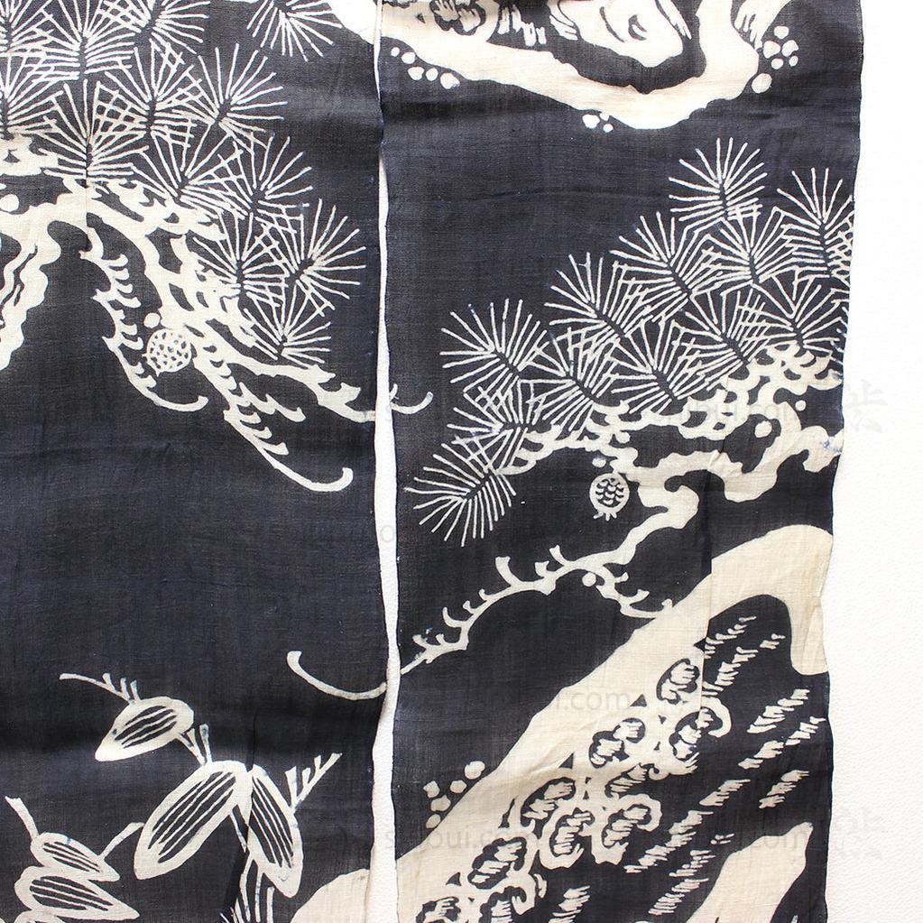 Tsutsugaki Hemp Indigo Dyed Noren with Pine Motif