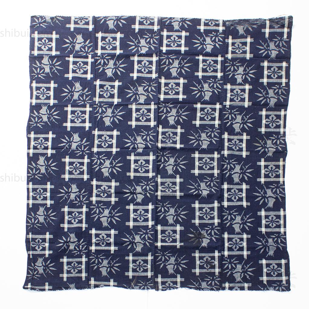 Indigo Kasuri Futonji with Bamboo & Flower Pattern