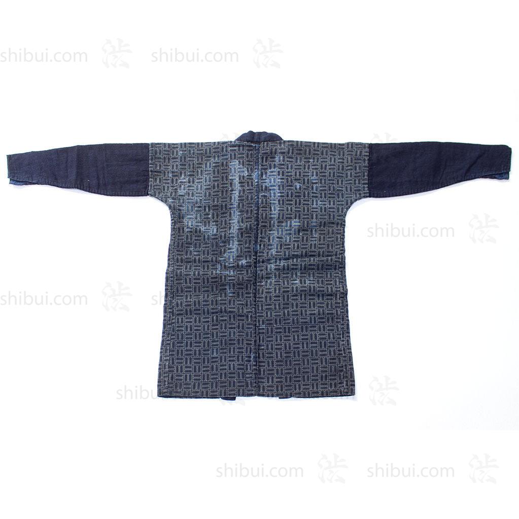 Japanese Indigo Coat with Katazome Brick Motif