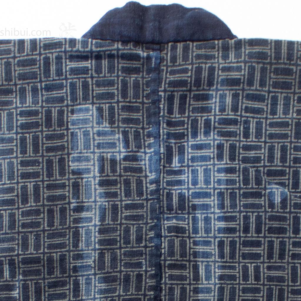 Japanese Indigo Coat with Katazome Brick Motif