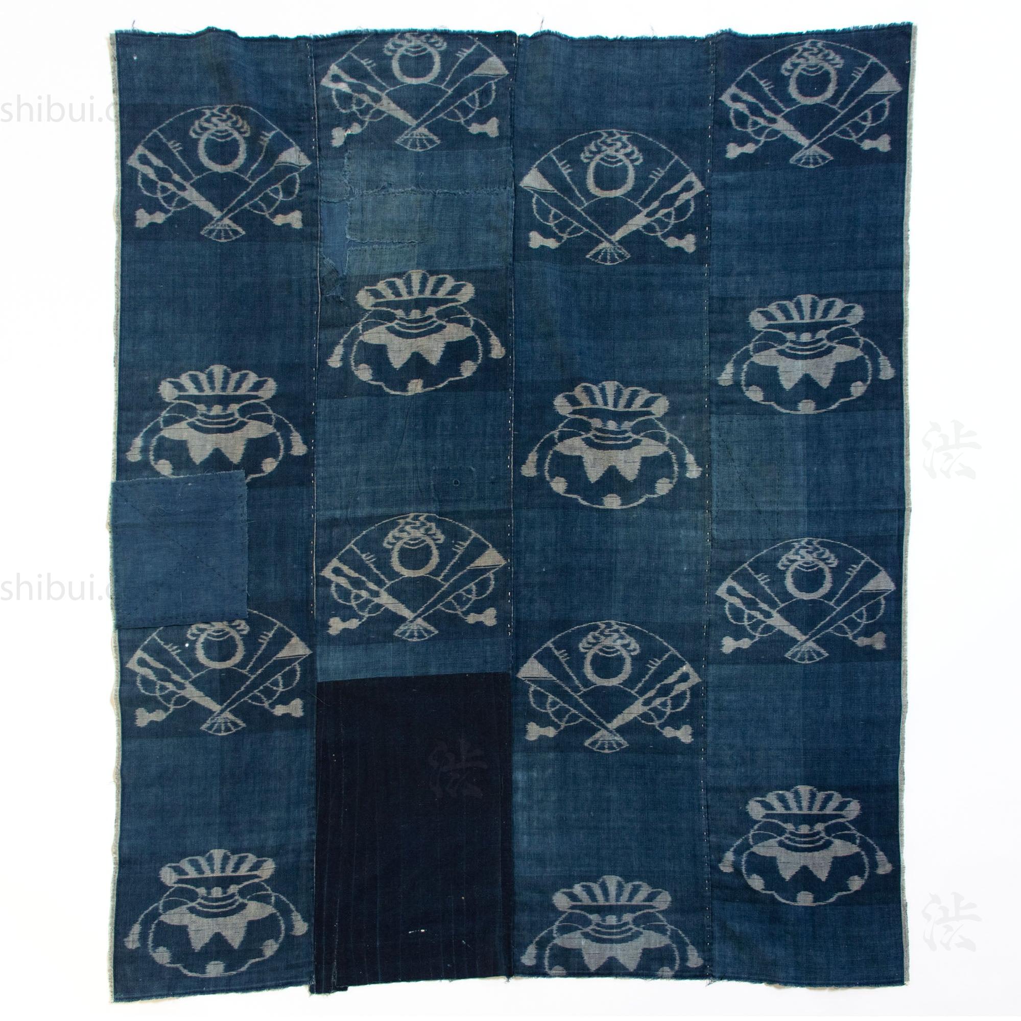 Indigo Kasuri Futonji with Fans and Moneybags.