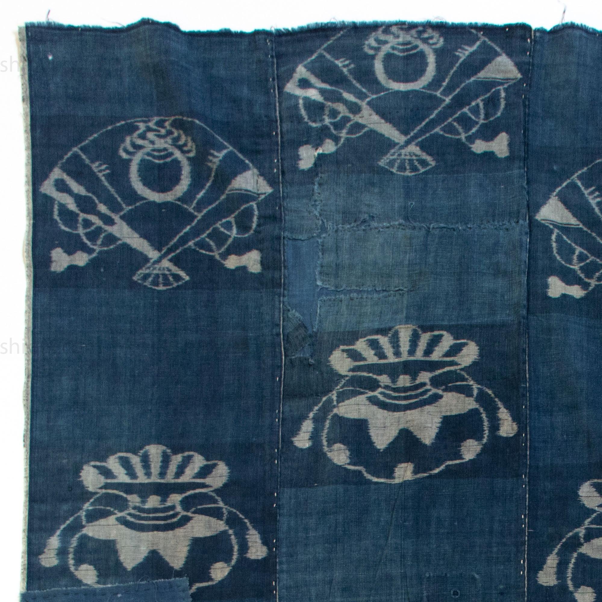 Indigo Kasuri Futonji with Fans and Moneybags.