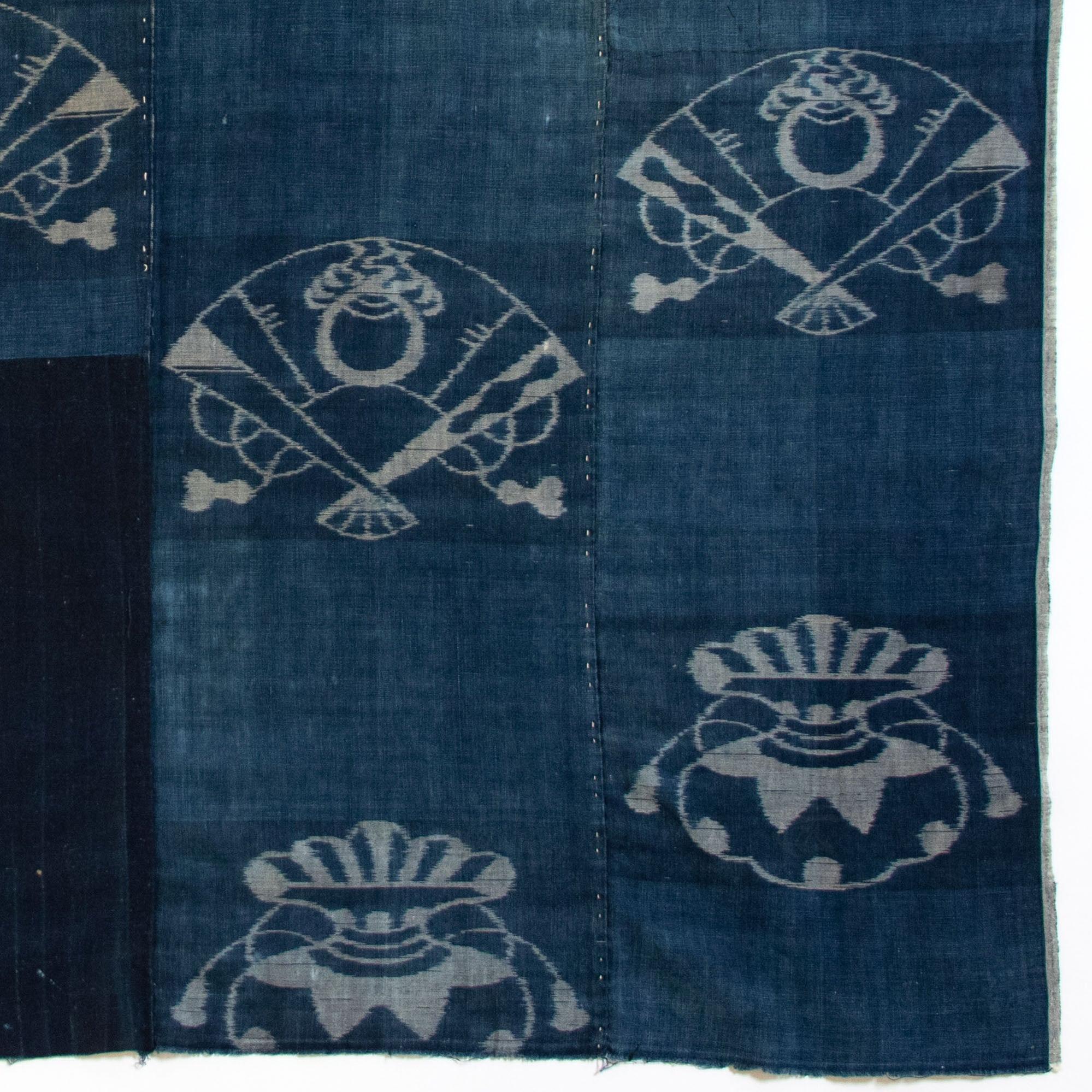 Indigo Kasuri Futonji with Fans and Moneybags.