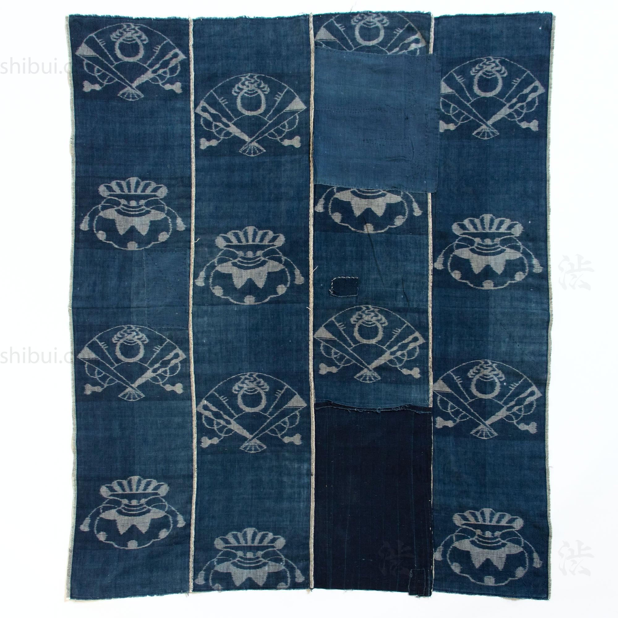 Indigo Kasuri Futonji with Fans and Moneybags.