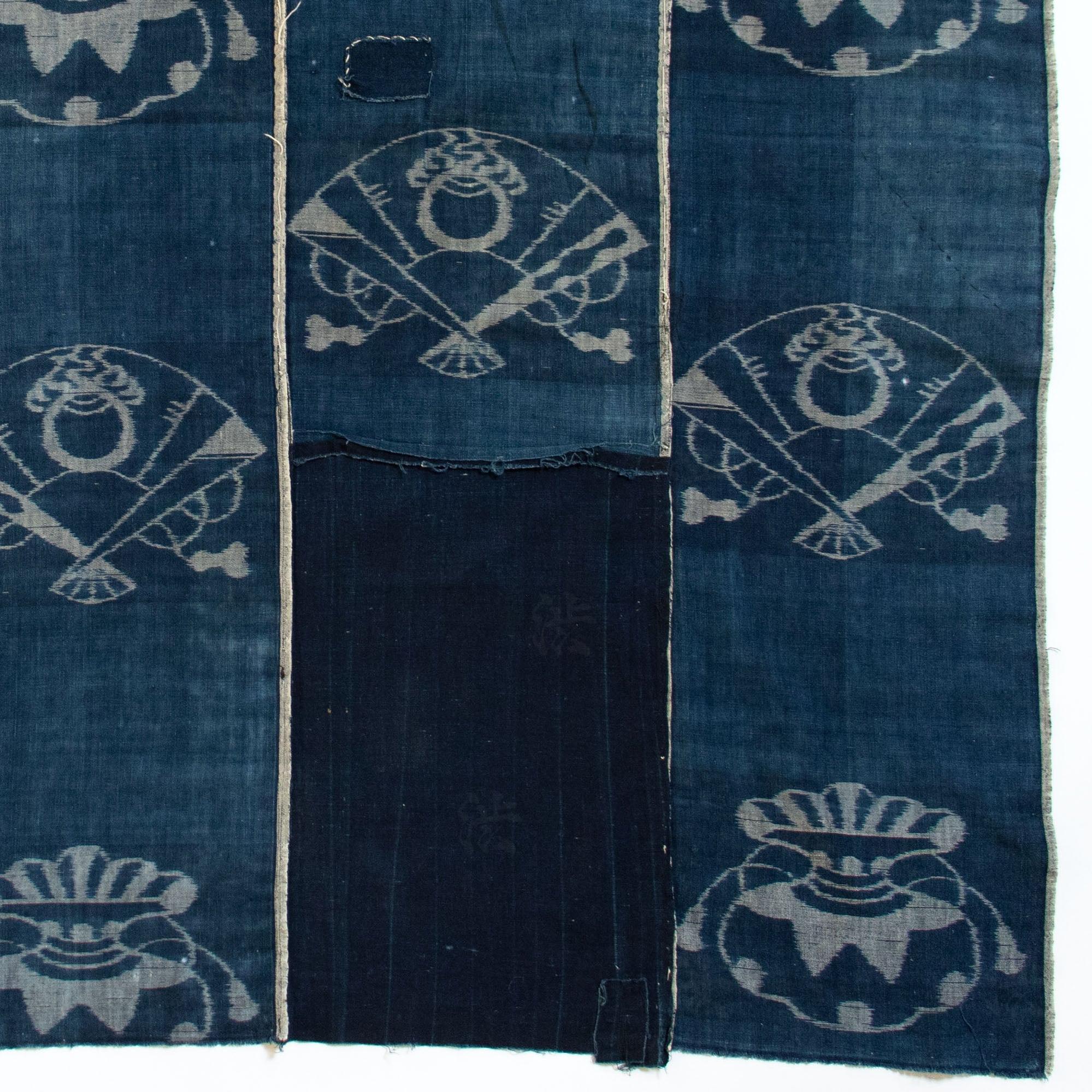 Indigo Kasuri Futonji with Fans and Moneybags.