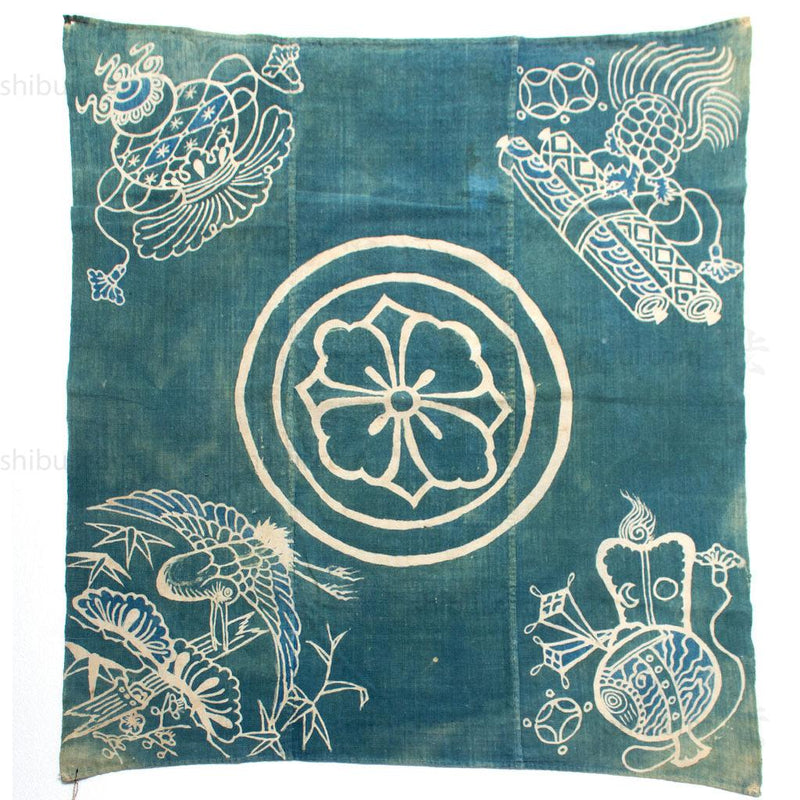 Tsutsugaki Furoshiki with Lucky Symbols and Family Crest