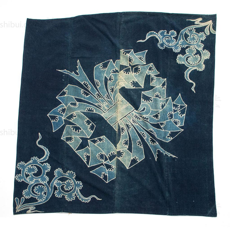 Tsutsugaki Indigo Dyed Furoshiki with Noshi a Symbol of Luck