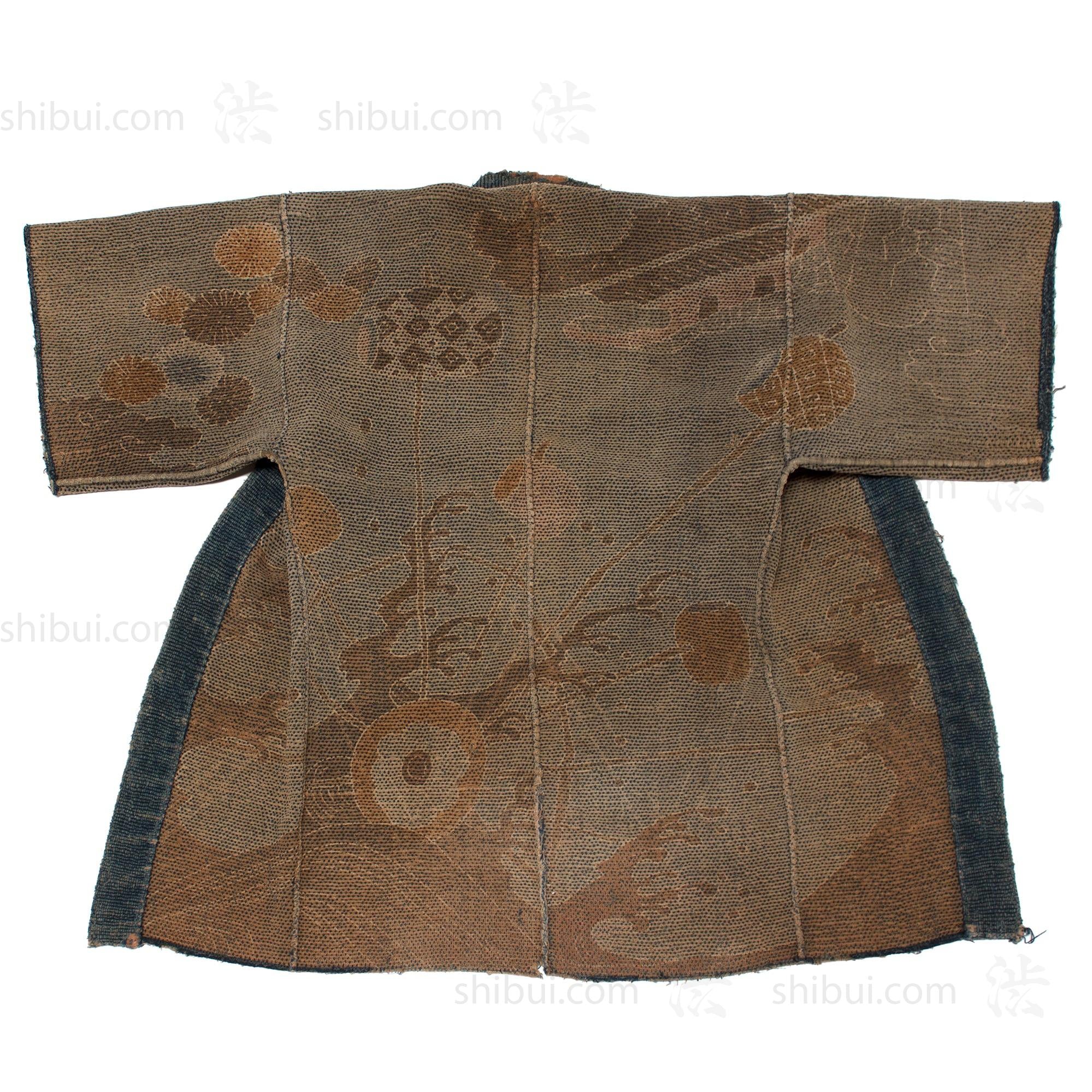 Antique Japanese Sashiko Fireman's Coat with Water Wheel Motif