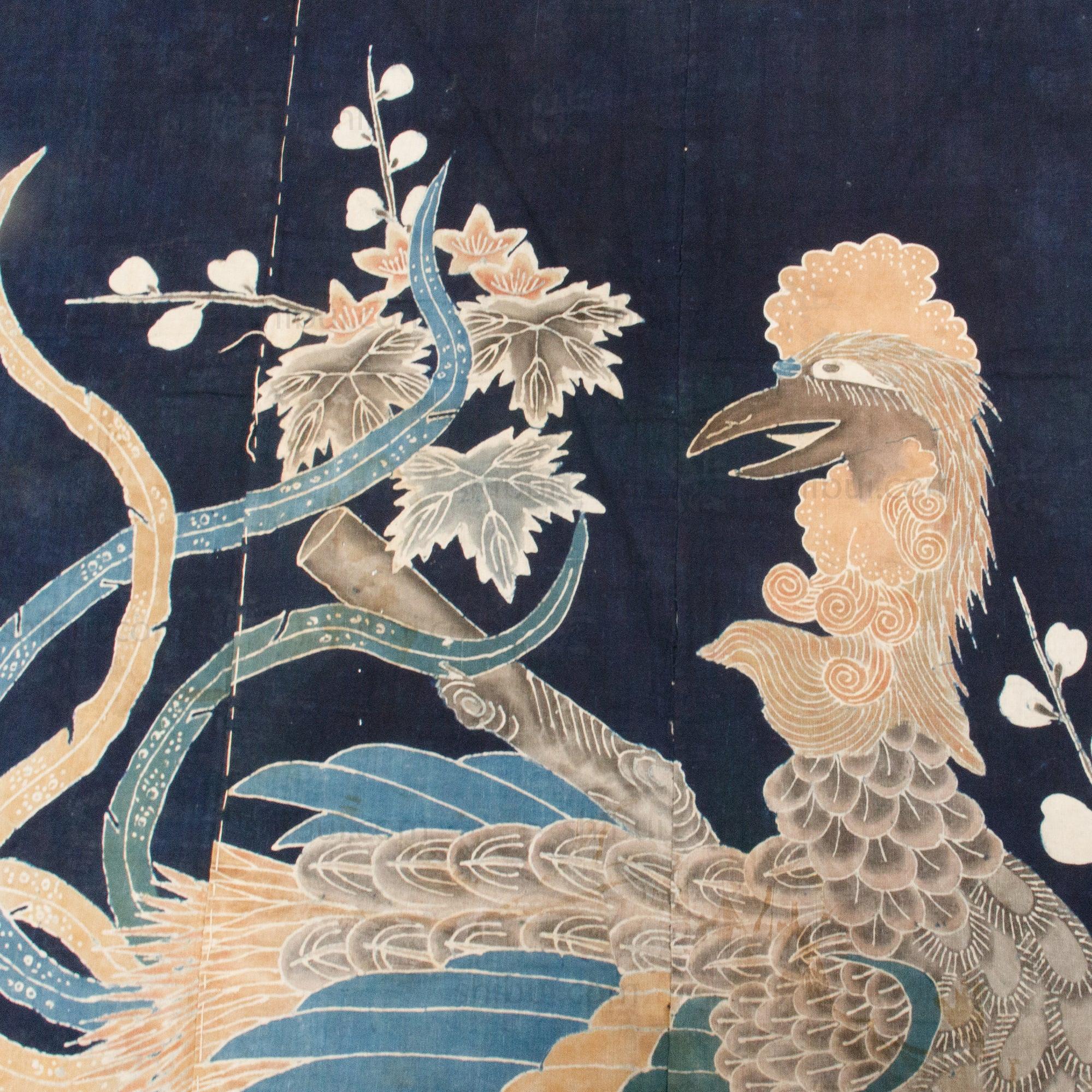 Phoenix Futonji Japanese Antique Indigo Tsutsugaki Futon Cover