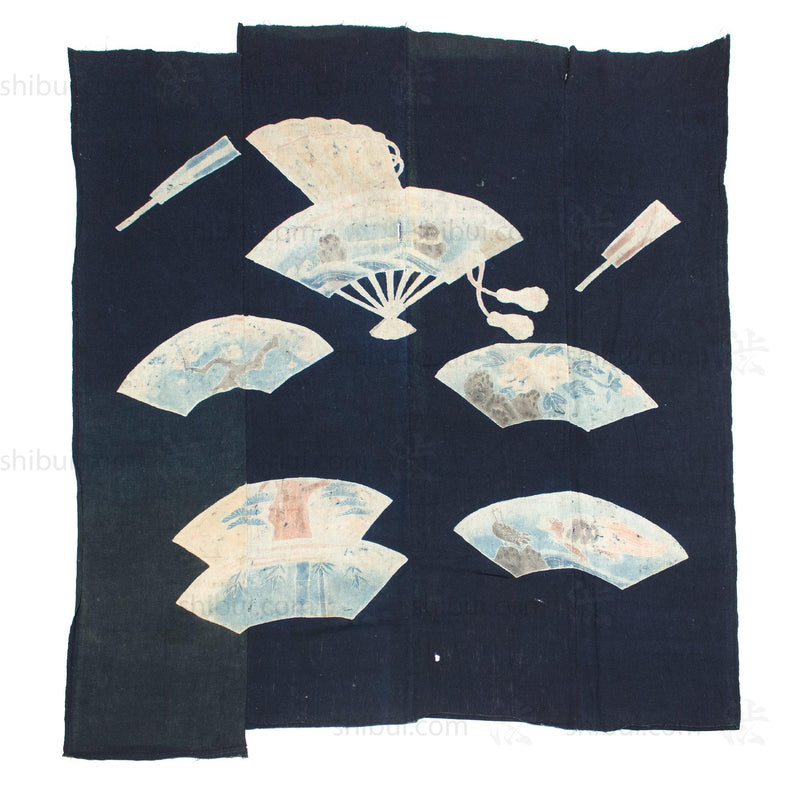 Indigo Tsutsugaki Futonji With Fan Motif