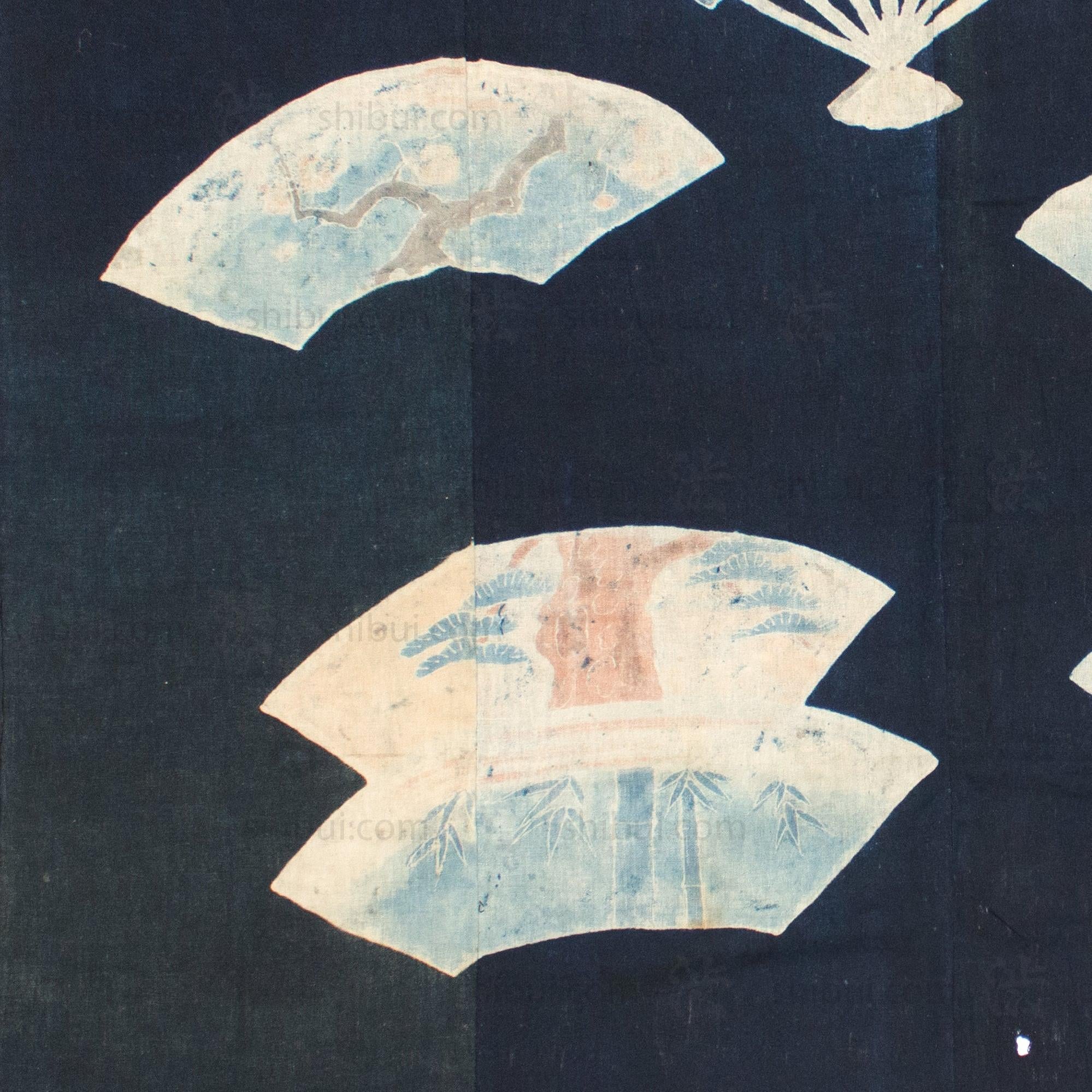 Indigo Tsutsugaki Futonji With Fan Motif