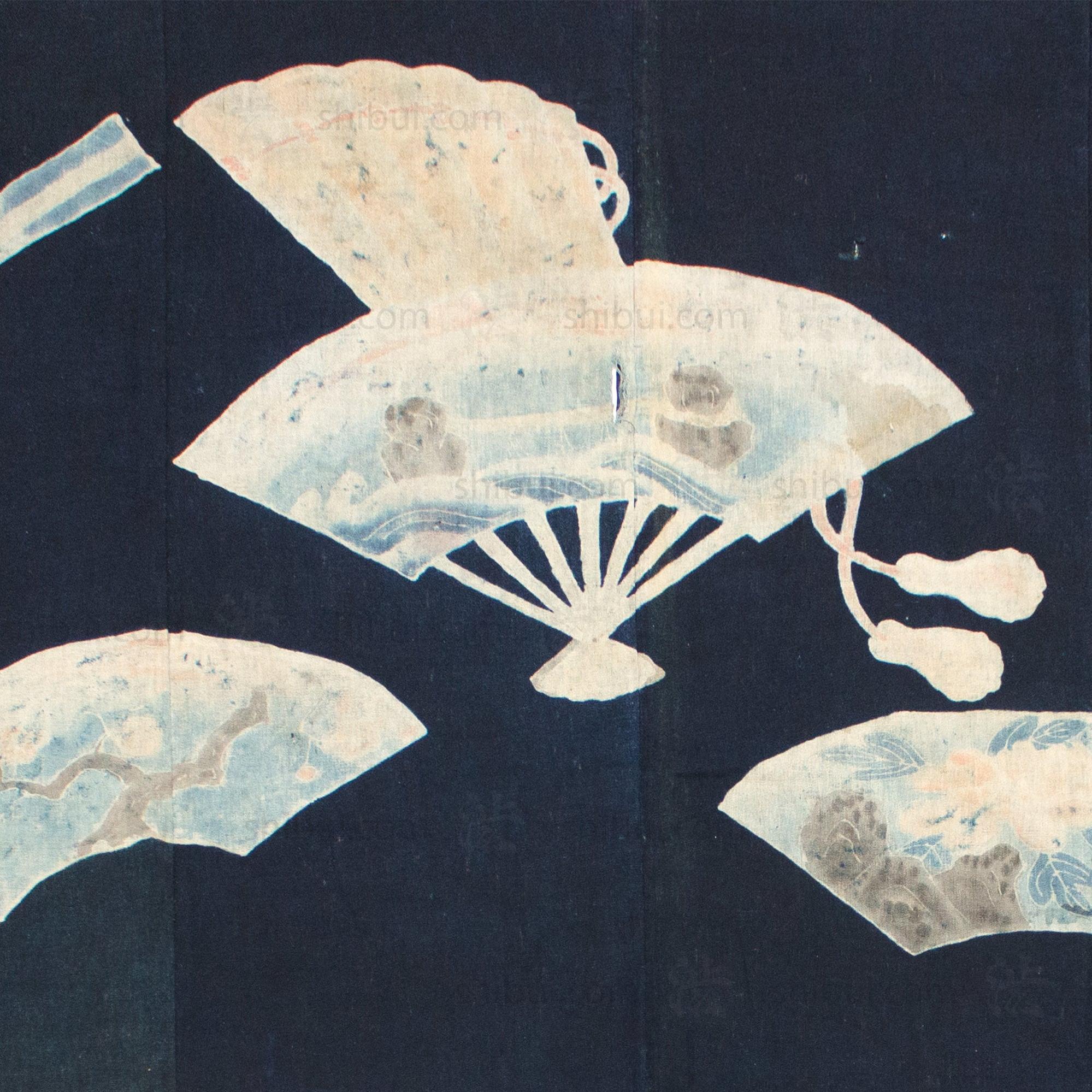 Indigo Tsutsugaki Futonji With Fan Motif