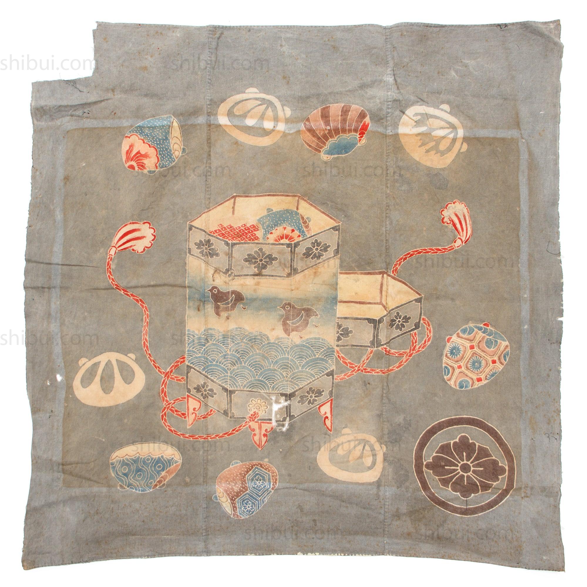 Japanese Kai-Awase Indigo Tsutsugaki Furoshiki