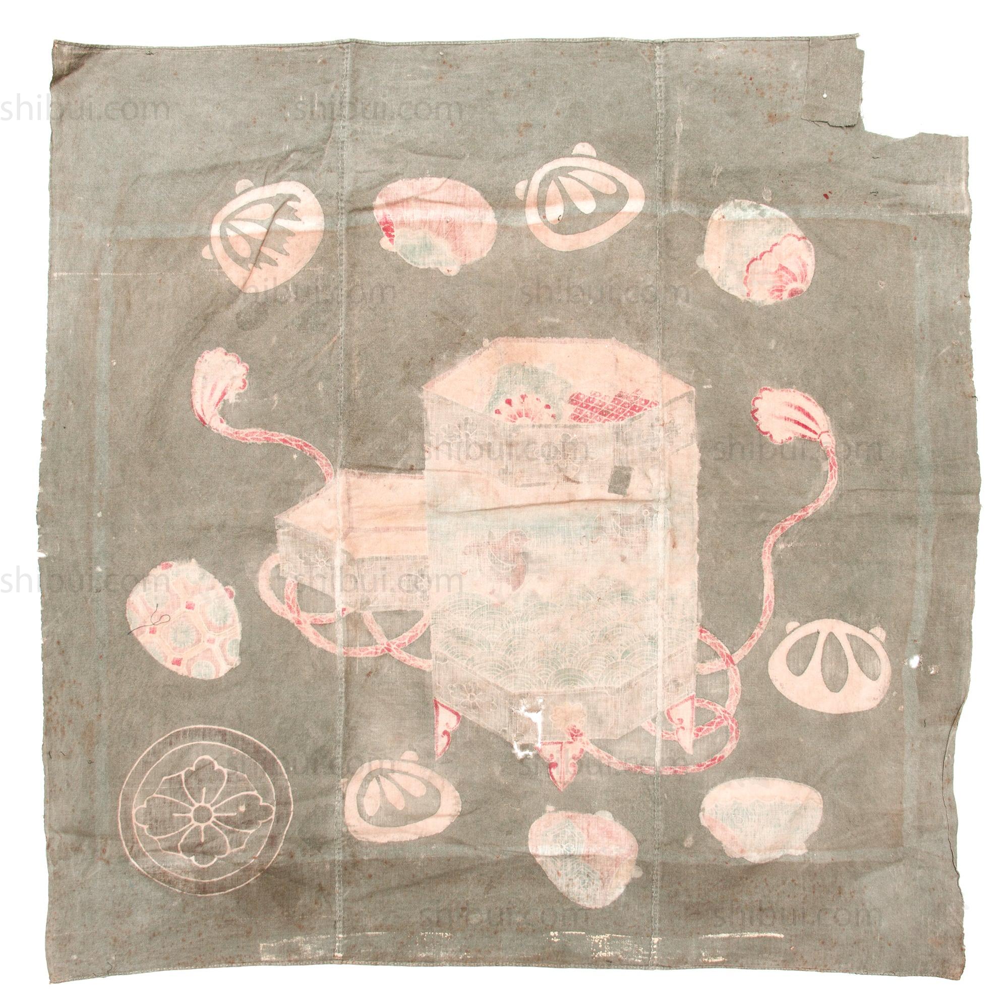 Japanese Kai-Awase Indigo Tsutsugaki Furoshiki